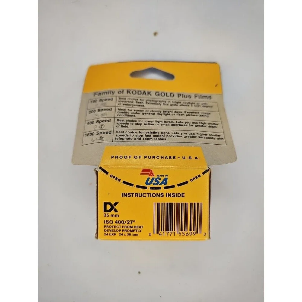 Vintage Kodak Gold Plus 400 35mm Film 24 Exp Sealed Expired 12/1993 Hook’s Drug